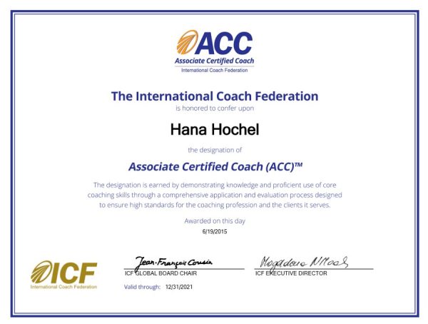 Mgr. Hana Hochel, MBA, ACC  koučka (ICF Associate Certified Coach)